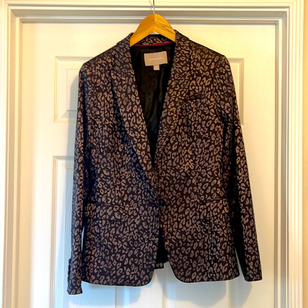 Lined blackish bronze and gold leopard one button blazer